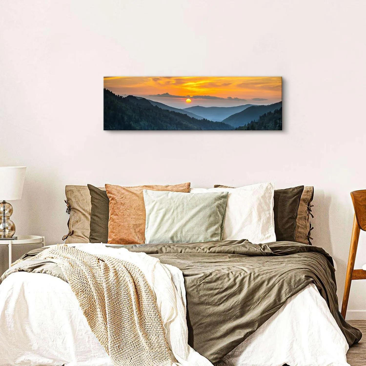 Sunset Mountain Canvas Wall Art for Living Room Nature Wall Decor Smoky Blue Ridge Mountain Landscape Picture Prints Painting National Park Poster Misty Forest Scenic Artwork Office Decorations 14x48”