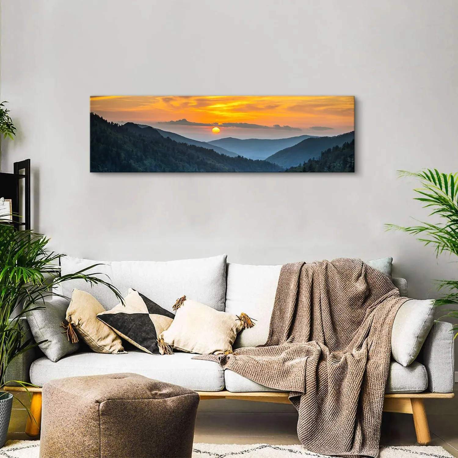 Sunset Mountain Canvas Wall Art for Living Room Nature Wall Decor Smoky Blue Ridge Mountain Landscape Picture Prints Painting National Park Poster Misty Forest Scenic Artwork Office Decorations 14x48”