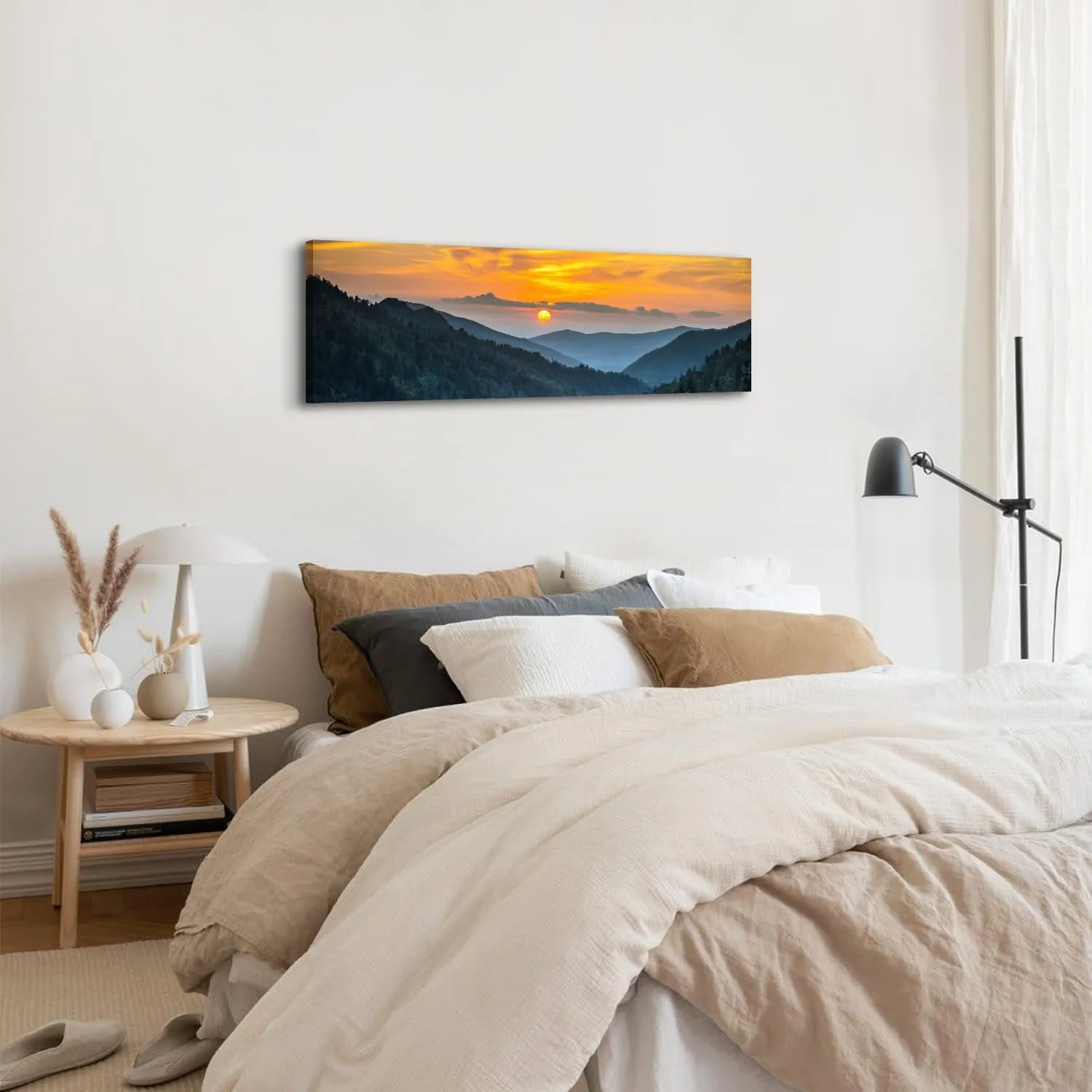Sunset Mountain Canvas Wall Art for Living Room Nature Wall Decor Smoky Blue Ridge Mountain Landscape Picture Prints Painting National Park Poster Misty Forest Scenic Artwork Office Decorations 14x48”
