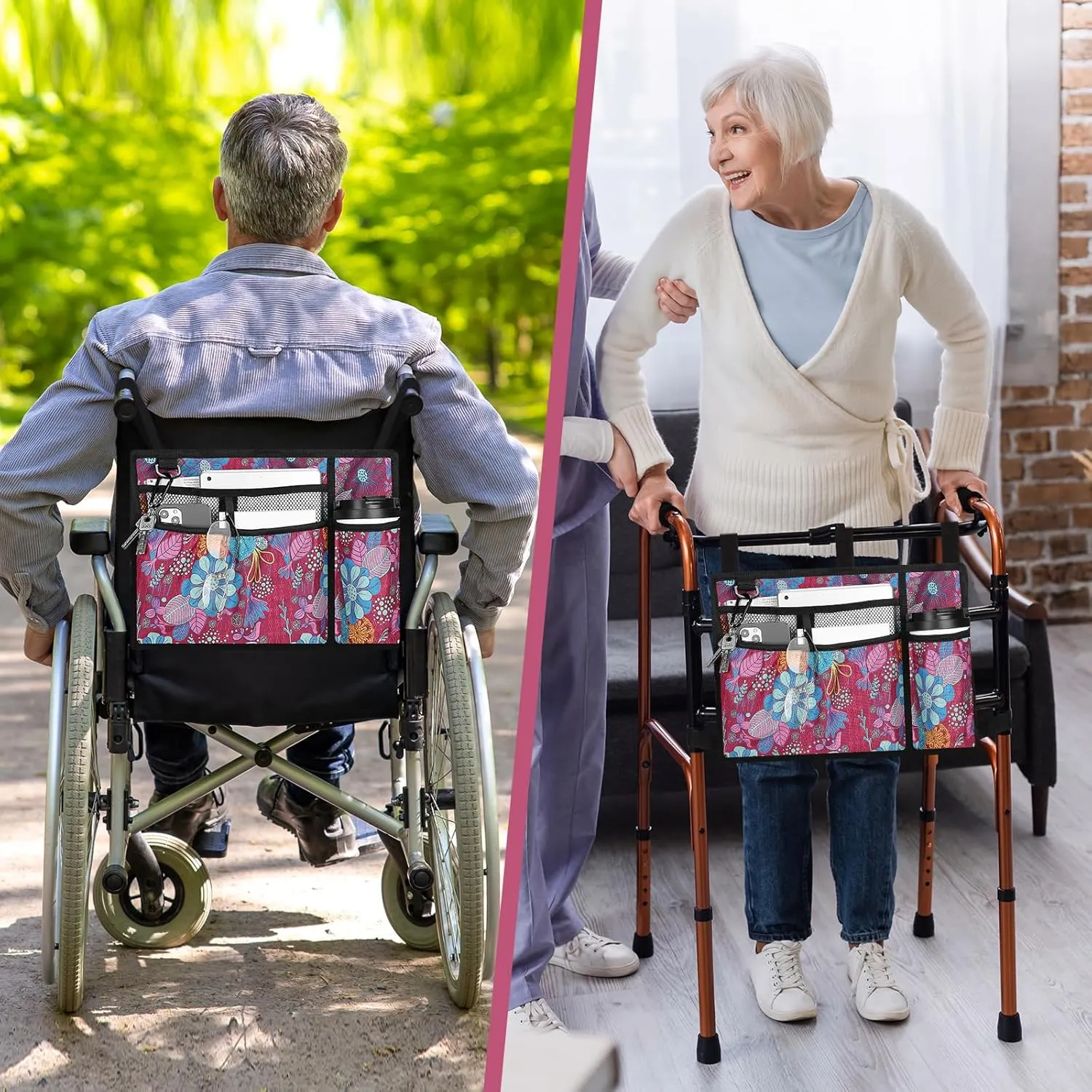 supregear Accessories Bag for Walker, Wheelchair, Rollator - Walker Basket Bag w/Cup Holder - Seniors Caddy Attachment Pouch for Walkers, Water Resistant Large Capacity Carry Storage Carrier Tote