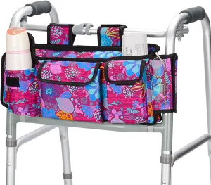 supregear Walker Bag Basket, Multi Pockets Folding Walker Pouch with Cup Holder and Zipper Compartment for Seniors, Water Resistant Walker Attachment Accessories Storage Bag
