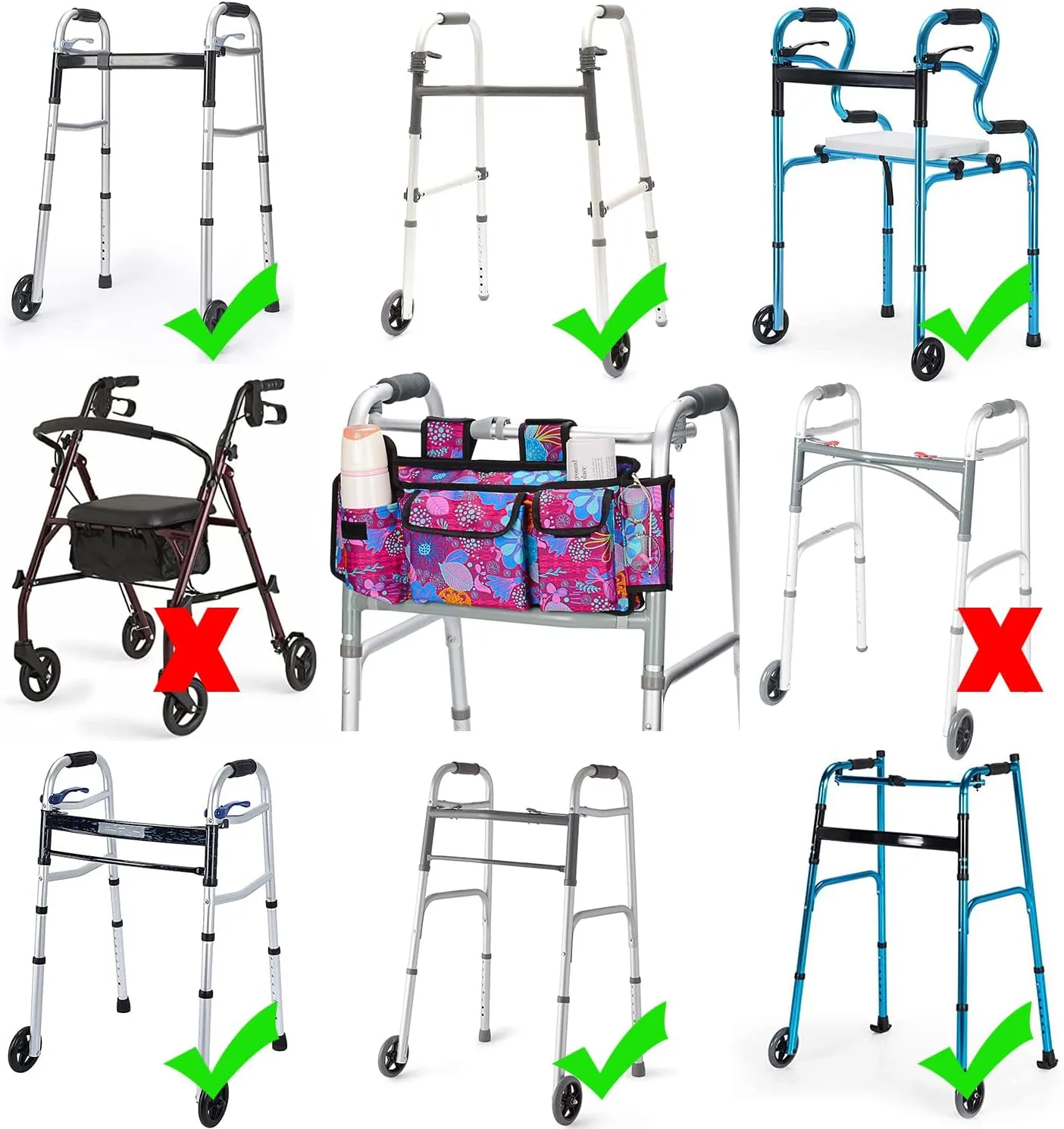 supregear Walker Bag Basket, Multi Pockets Folding Walker Pouch with Cup Holder and Zipper Compartment for Seniors, Water Resistant Walker Attachment Accessories Storage Bag