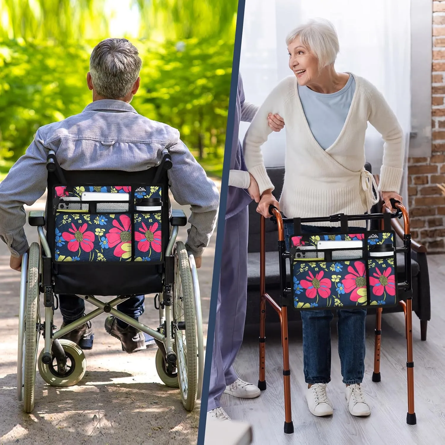 supregear Walker Bag, Walker Basket w/Cup Holder, Folding Walker Carry Storage Pouch, Seniors Caddy Attachment Accessories for Rollator, Water Resistant Large Capacity Carrier Tote Elderly, Handicap