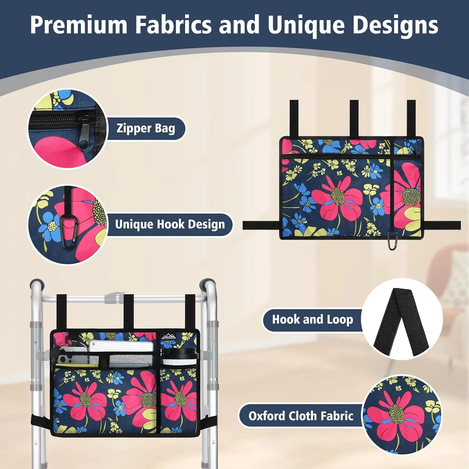 supregear Walker Bag, Walker Basket w/Cup Holder, Folding Walker Carry Storage Pouch, Seniors Caddy Attachment Accessories for Rollator, Water Resistant Large Capacity Carrier Tote Elderly, Handicap