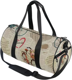 susiyo Small Sports Gym Bag Retro Paris Newspaper Compact Workout Duffle Bags for Men Women