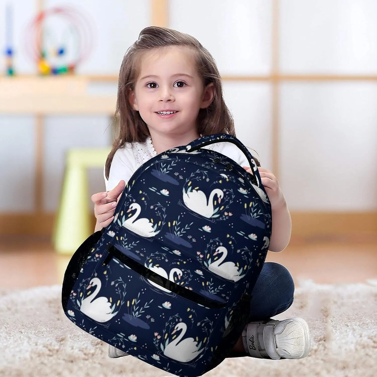 Swan Backpack for Kids Girls Boys School, 16 Inches Cute Swans Theme Bookbag, Adjustable, Lightweight, Large Capacity, Colorful Daily Casual Backpacks