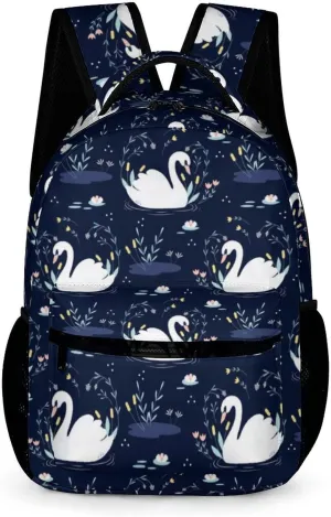 Swan Backpack for Kids Girls Boys School, 16 Inches Cute Swans Theme Bookbag, Adjustable, Lightweight, Large Capacity, Colorful Daily Casual Backpacks