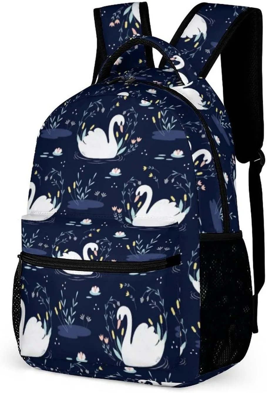 Swan Backpack for Kids Girls Boys School, 16 Inches Cute Swans Theme Bookbag, Adjustable, Lightweight, Large Capacity, Colorful Daily Casual Backpacks