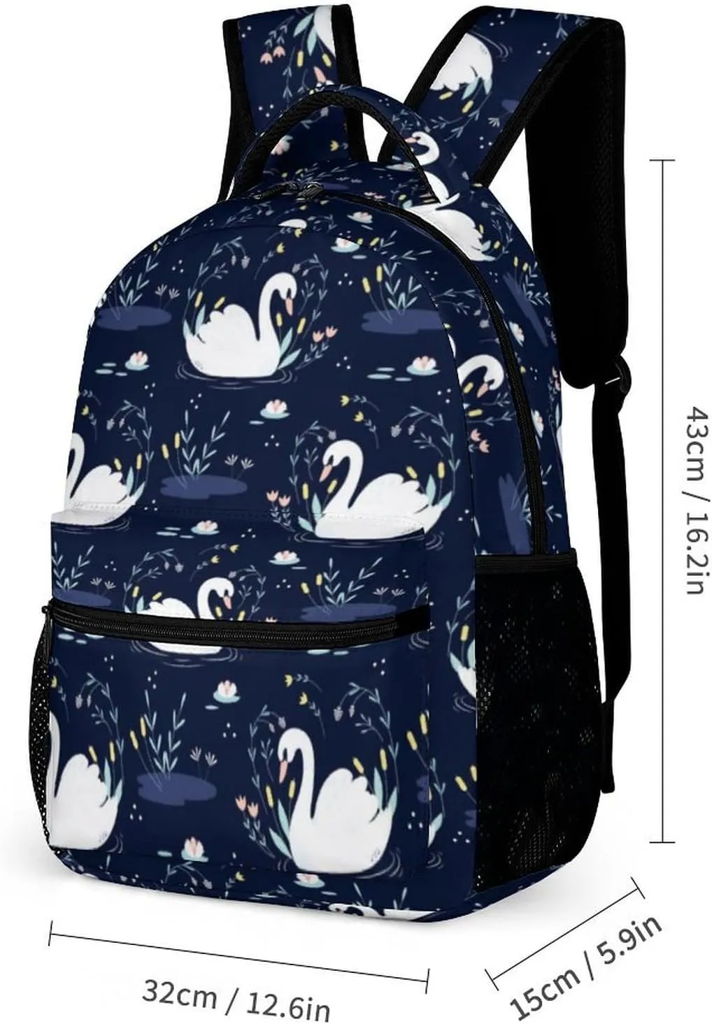 Swan Backpack for Kids Girls Boys School, 16 Inches Cute Swans Theme Bookbag, Adjustable, Lightweight, Large Capacity, Colorful Daily Casual Backpacks