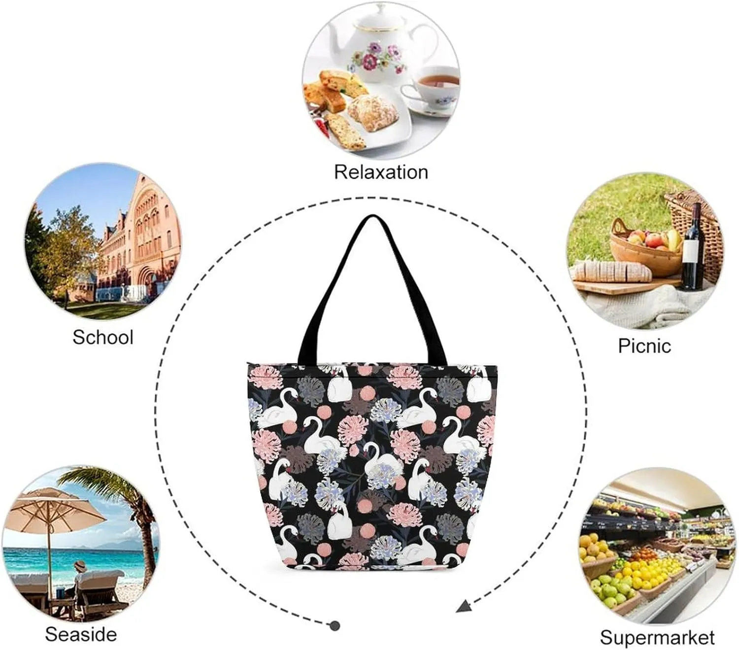 Swan-Pattern Tote Bags Handbags for Women Fashion Shoulder Bags Shoulder Handbag.