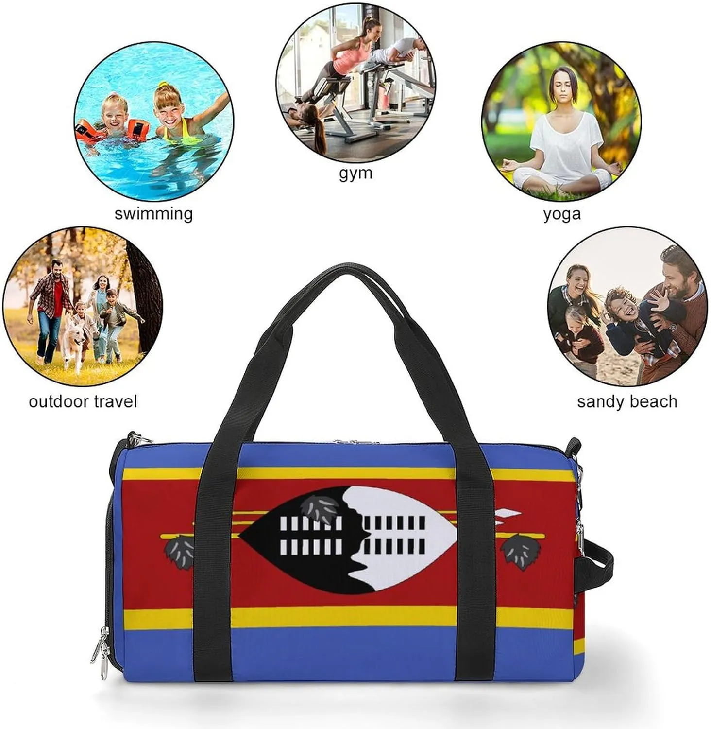 Swaziland Flag Sports Duffel with Wet Pocket and Shoe Compartment Gym Bag for Travel Yoga