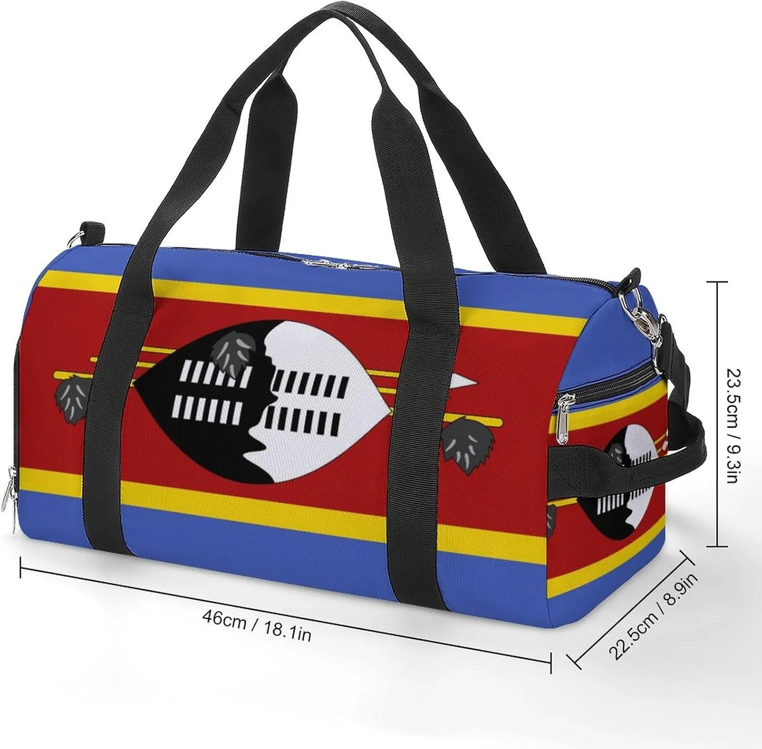 Swaziland Flag Sports Duffel with Wet Pocket and Shoe Compartment Gym Bag for Travel Yoga