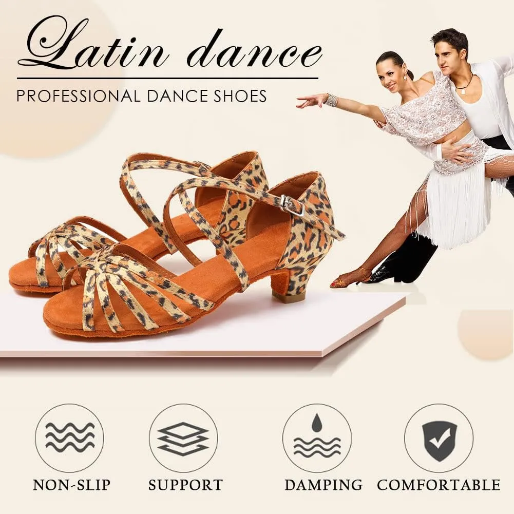 SWDZM Girls Latin Dance Shoes Satin Suede Sole Ballroom Salsa Tango Professional Performance Practice Dance Shoes