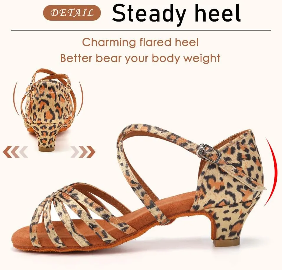 SWDZM Girls Latin Dance Shoes Satin Suede Sole Ballroom Salsa Tango Professional Performance Practice Dance Shoes