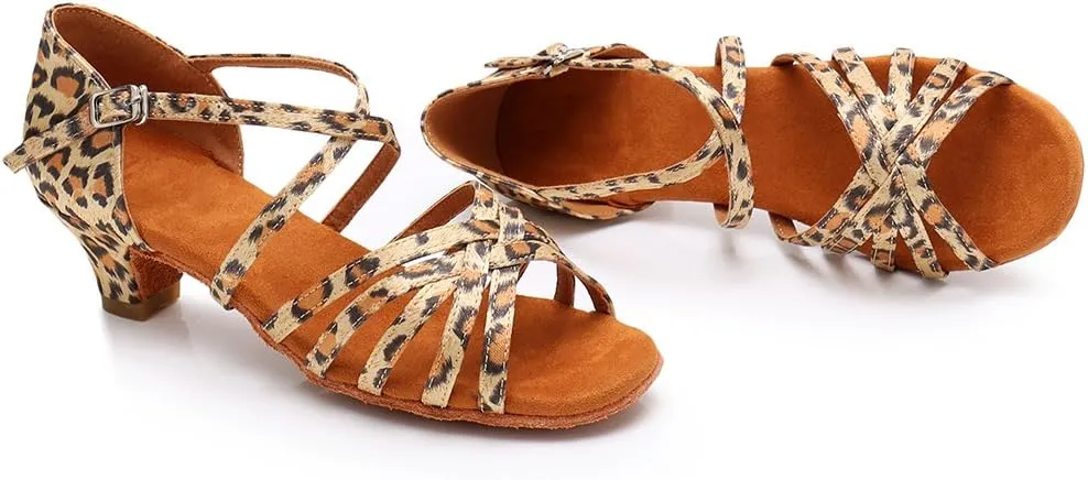 SWDZM Girls Latin Dance Shoes Satin Suede Sole Ballroom Salsa Tango Professional Performance Practice Dance Shoes