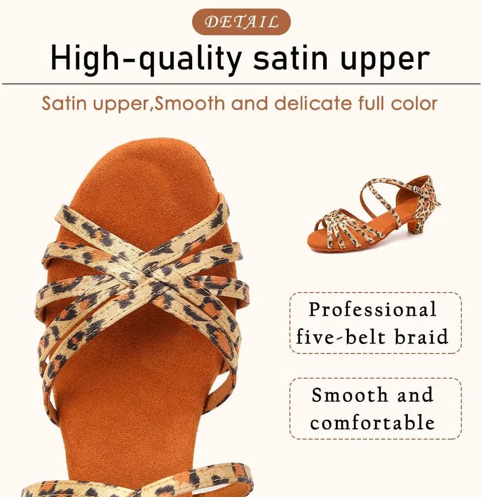 SWDZM Girls Latin Dance Shoes Satin Suede Sole Ballroom Salsa Tango Professional Performance Practice Dance Shoes