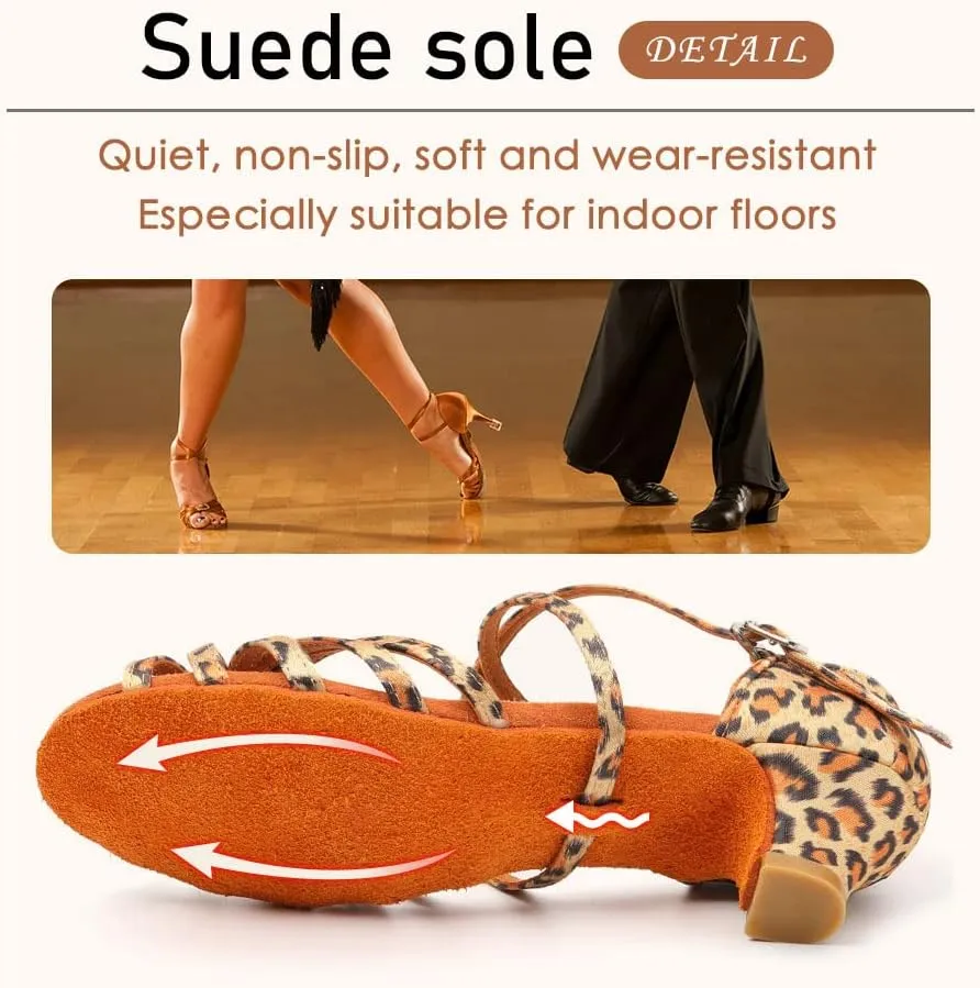 SWDZM Girls Latin Dance Shoes Satin Suede Sole Ballroom Salsa Tango Professional Performance Practice Dance Shoes