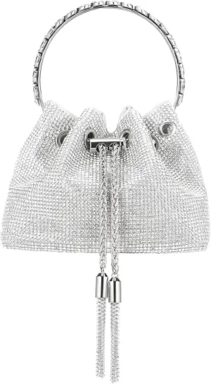 SWEETV Women's Rhinestone Bucket Bag Sparkly Sequin Evening Handbag Purse for Formal/Wedding/Cocktail/Prom/Party/Club