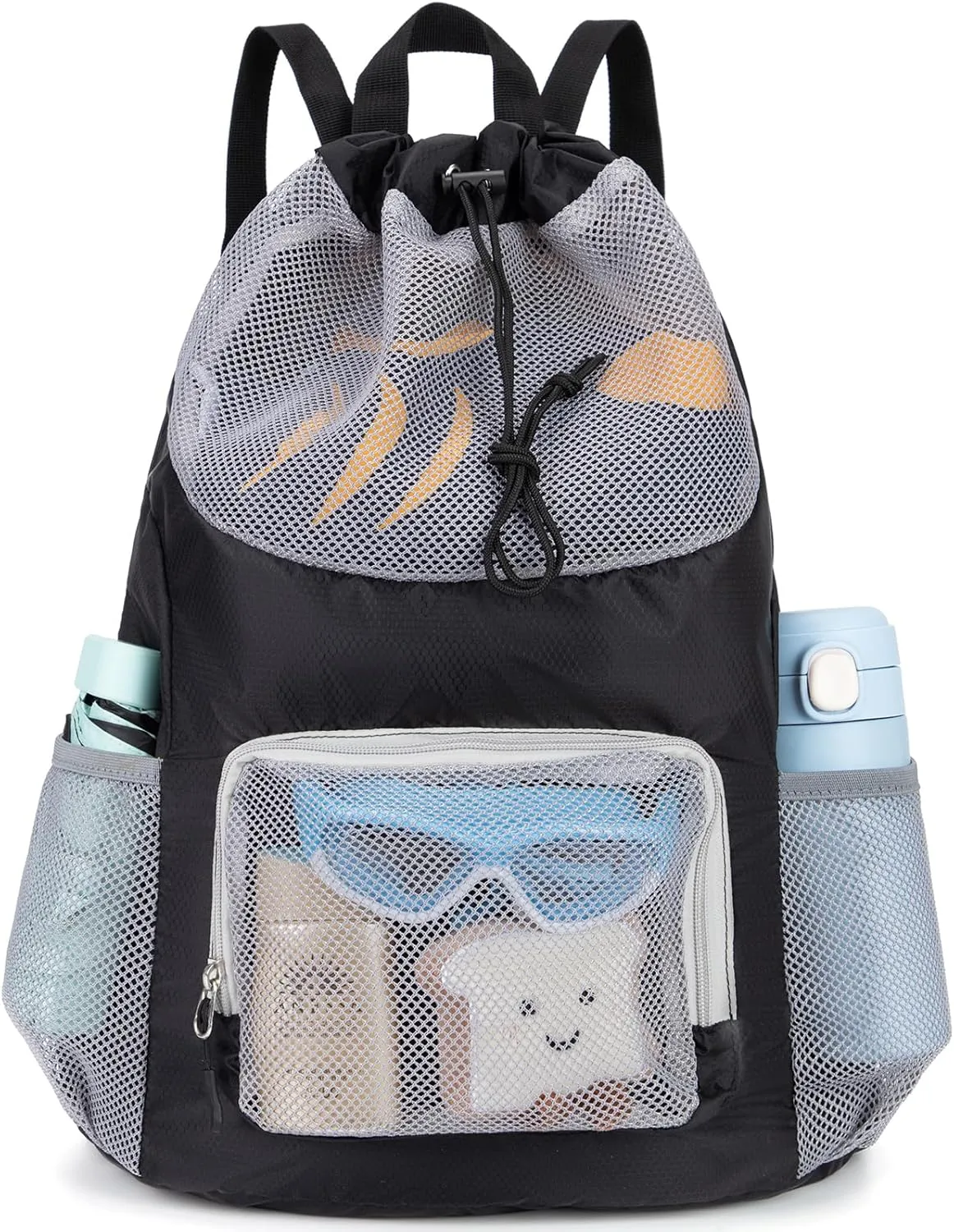 Swim Bag for Kids Drawstring Backpack for Boys Lightweight Mesh Beach Backpack Swimming Pool Sports Gym String Bag Black