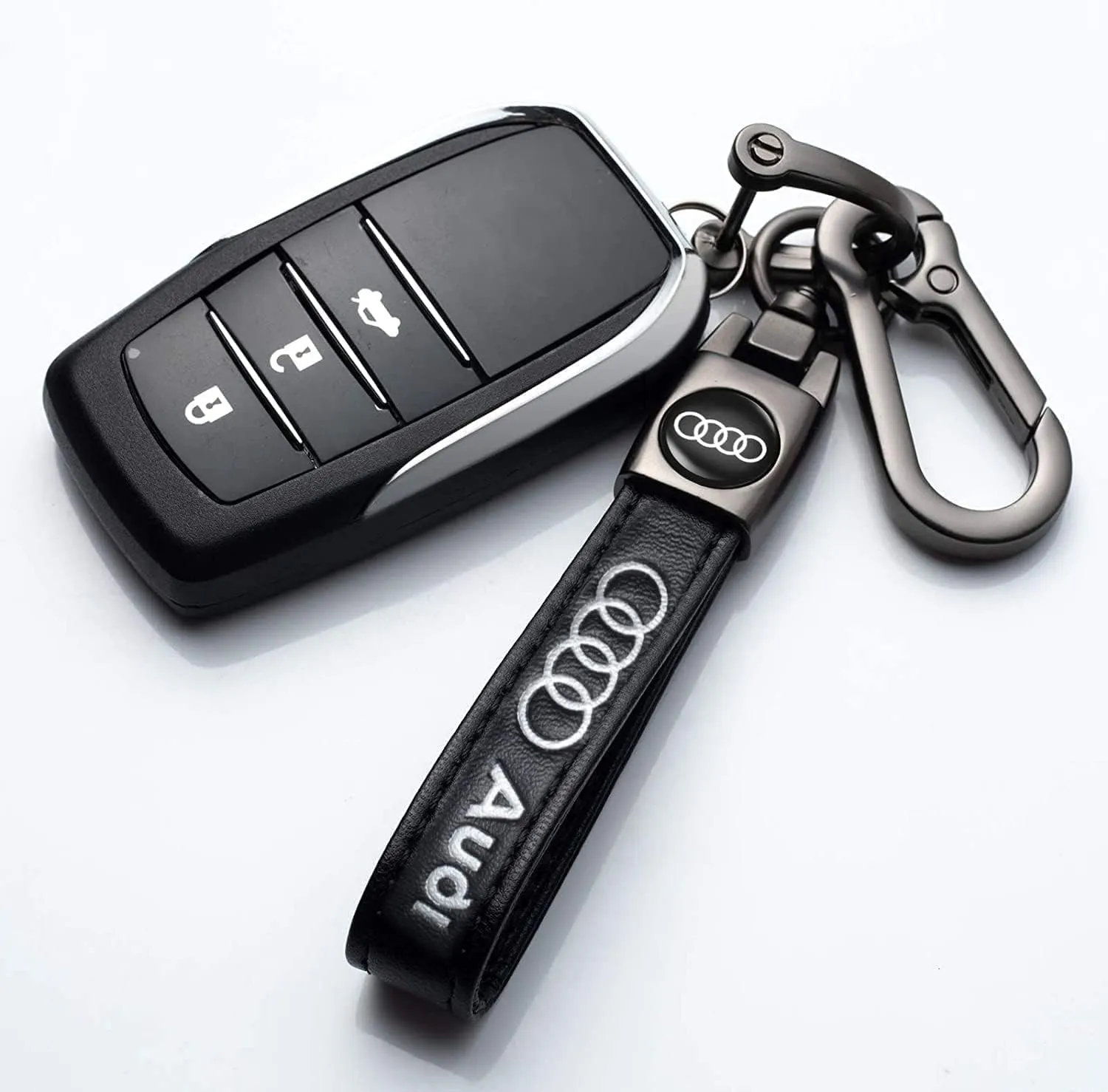 TACOMA Genuine Leather Keychain Set Compatible with Audi A3 RS3 A4 A5 A6 A7 RS7 A8 Q3 Q5 Q7 R8 Key Chain Accessories Key Ring for Men's-Women's(Black)