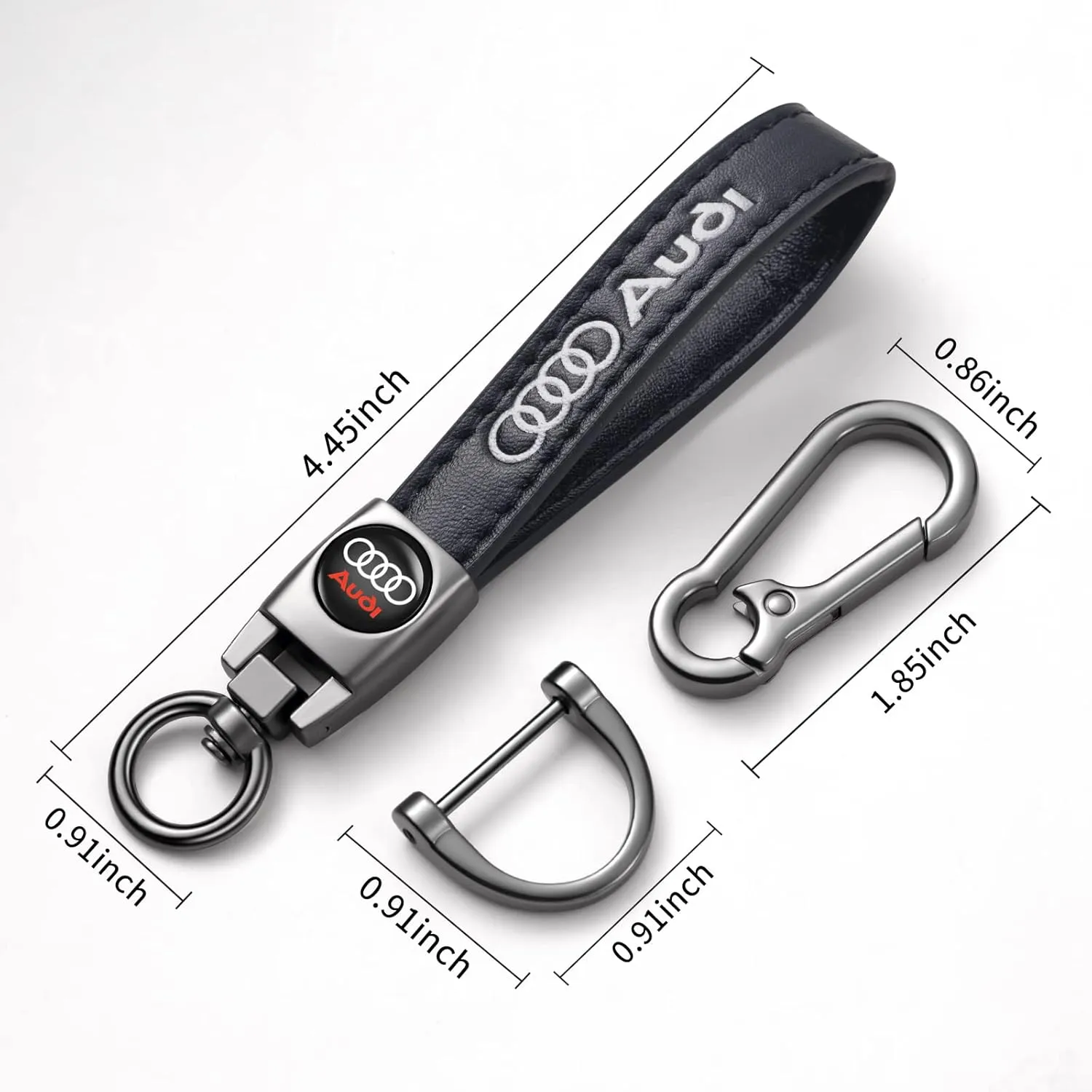 TACOMA Genuine Leather Keychain Set Compatible with Audi A3 RS3 A4 A5 A6 A7 RS7 A8 Q3 Q5 Q7 R8 Key Chain Accessories Key Ring for Men's-Women's(Black)