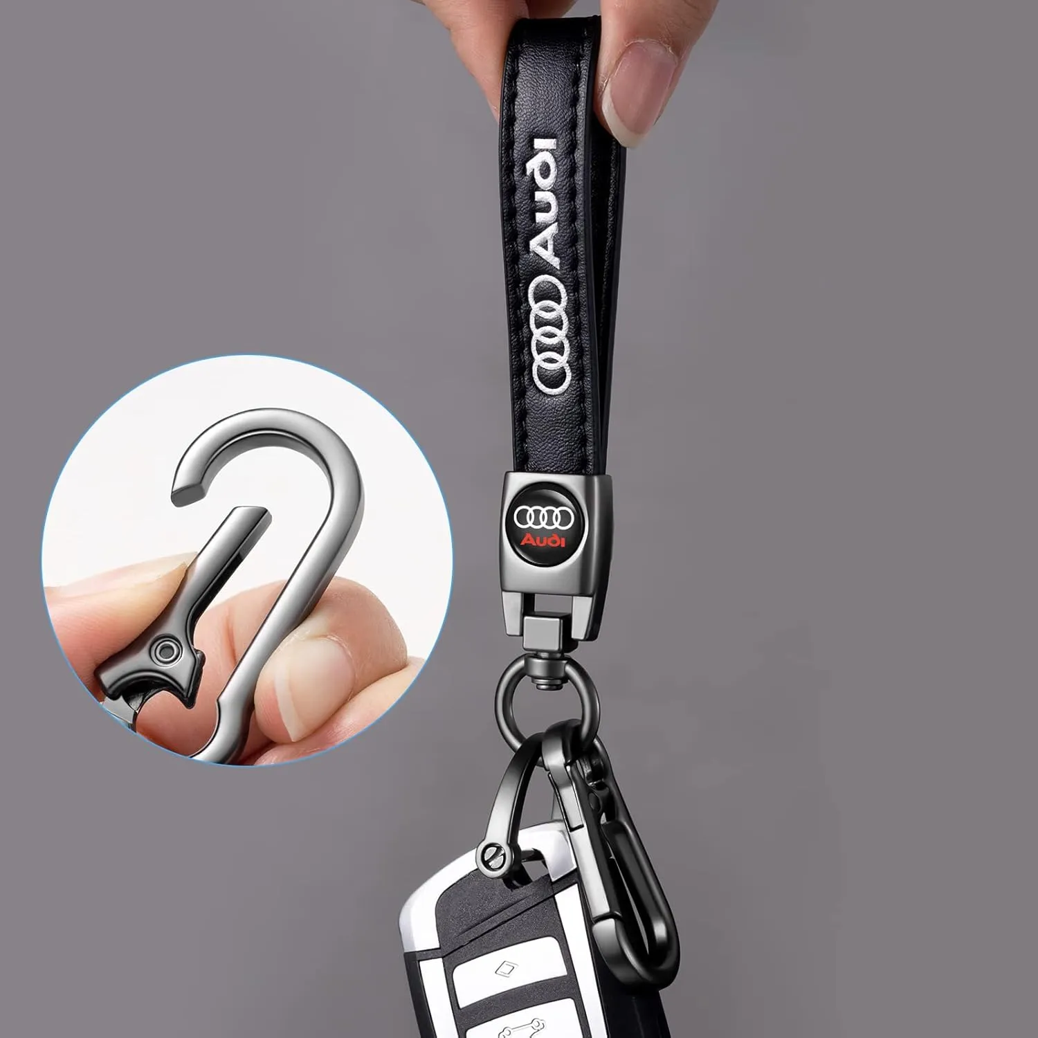 TACOMA Genuine Leather Keychain Set Compatible with Audi A3 RS3 A4 A5 A6 A7 RS7 A8 Q3 Q5 Q7 R8 Key Chain Accessories Key Ring for Men's-Women's(Black)