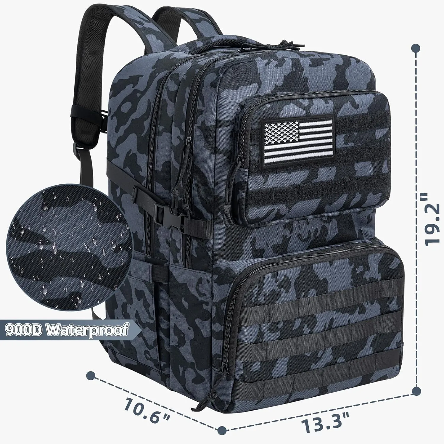 Tactical Backpack Water-resistant Military MOLLE Assault Backpack Bag for Hunting Camping Travel,13" Lx 12" W x 20" H Black Camo