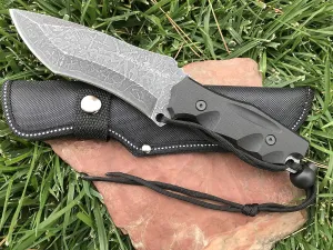 TACTICAL GEARZ 9.5" Straight Hunting Knife w/Sheath, Solid Full Tang 440c Stainless Steel Etched Scimitar Blade, G10 Slab Handle