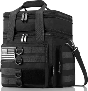 Tactical Lunch Box for Men, Large Insulated Lunch Bag Adult, Heavy Duty Double Deck Expandable Lunch Cooler Bag Leakproof Waterproof Lunch Tote for Work Office Camping Travel - Black