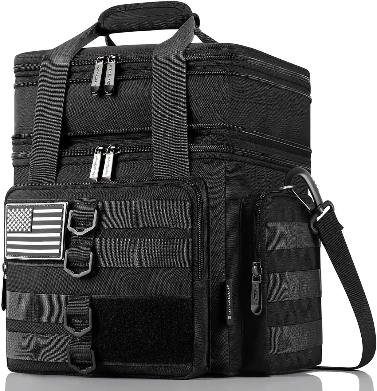 Tactical Lunch Box for Men, Large Insulated Lunch Bag Adult, Heavy Duty Double Deck Expandable Lunch Cooler Bag Leakproof Waterproof Lunch Tote for Work Office Camping Travel - Black