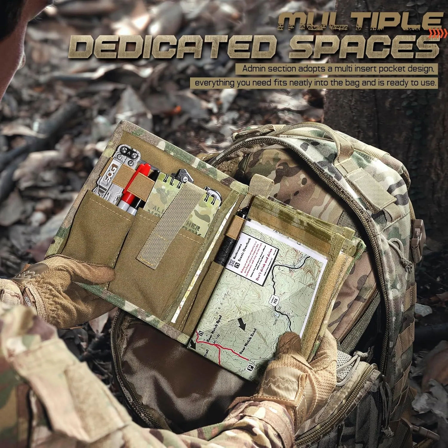 Tactical Pouch Military Map Case Holder Army Foldable Map Storage Pouch Multifunctional for Outdoors or Hiking - 13"x10" Clear Viewing Area,1000D Oxford   Waterproof TPU