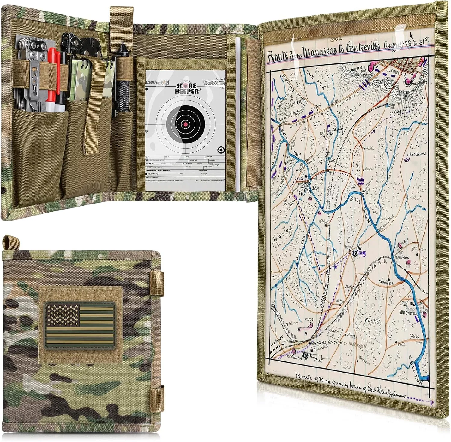 Tactical Pouch Military Map Case Holder Army Foldable Map Storage Pouch Multifunctional for Outdoors or Hiking - 13"x10" Clear Viewing Area,1000D Oxford   Waterproof TPU