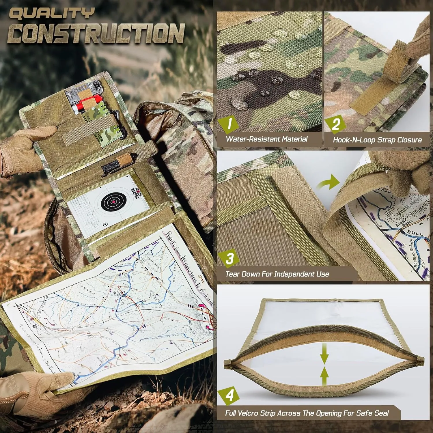 Tactical Pouch Military Map Case Holder Army Foldable Map Storage Pouch Multifunctional for Outdoors or Hiking - 13"x10" Clear Viewing Area,1000D Oxford   Waterproof TPU