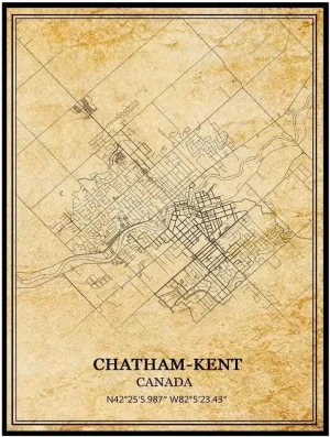TANOKCRS Chatham-Kent Canada Vintage Map Poster Artwork Wall Art City Road Map Print Travel Souvenir Gift Home Decor Unframed