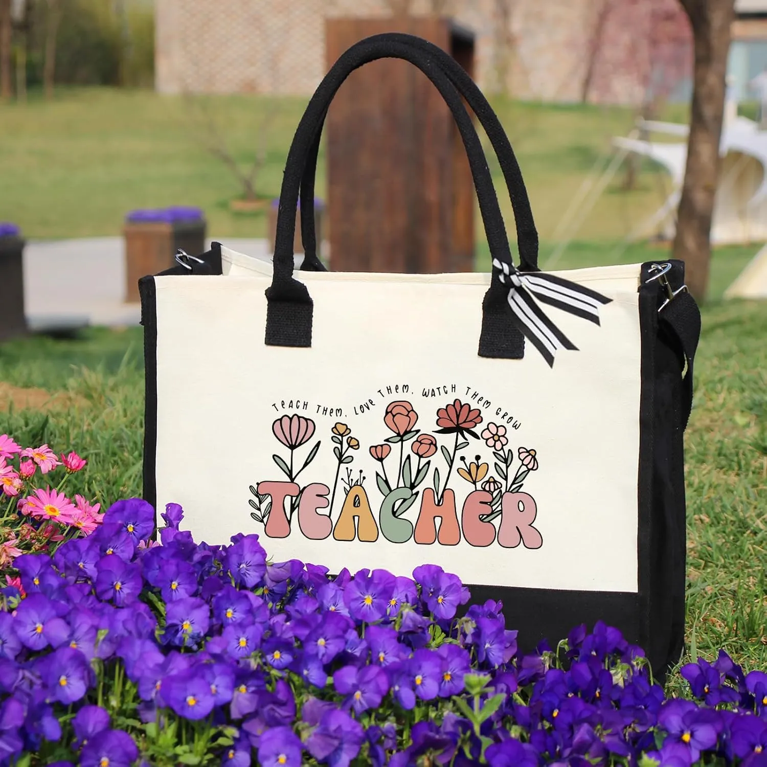Teacher Appreciation Canvas Tote Bag - Aesthetic Gift for Women - Christmas Teacher Gift