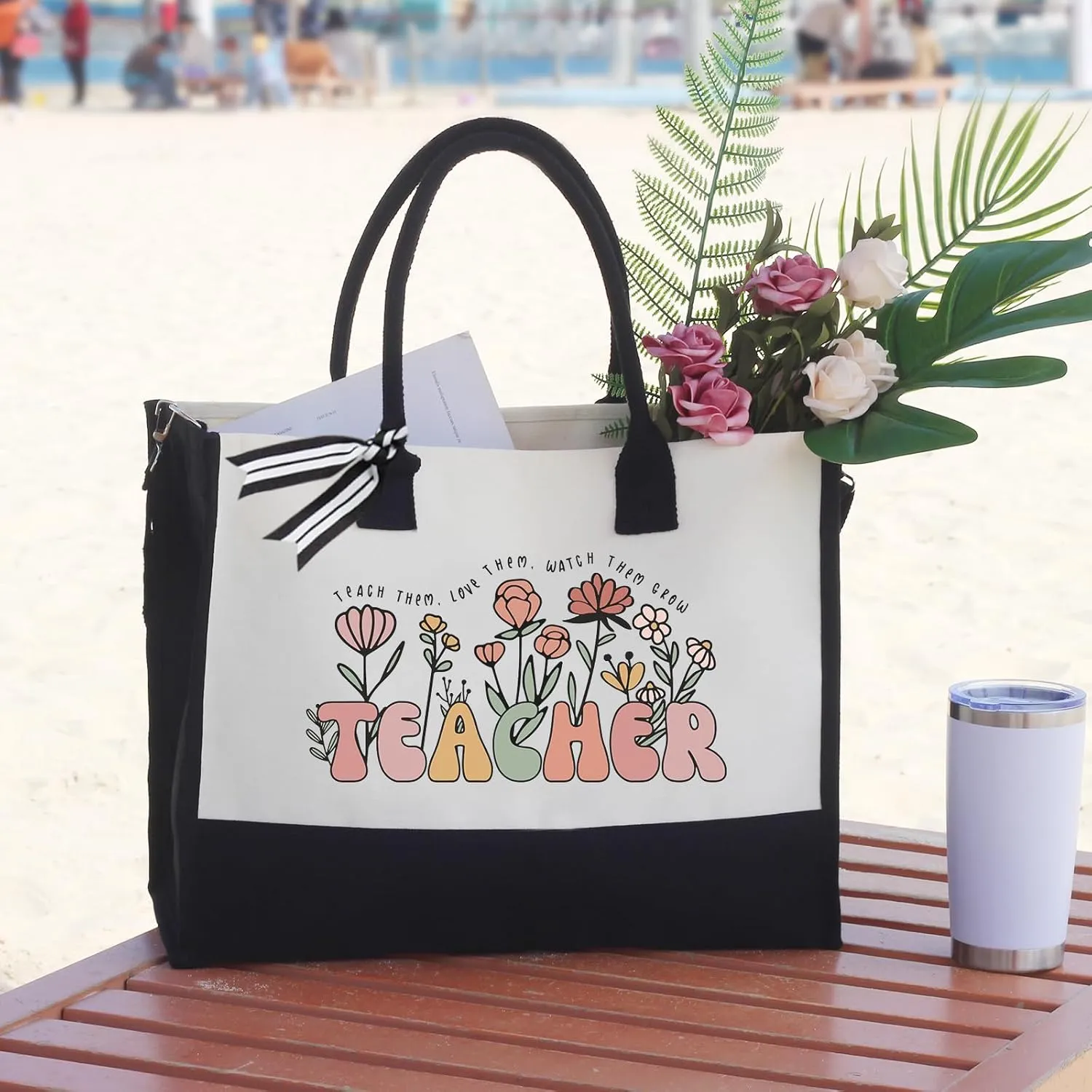 Teacher Appreciation Canvas Tote Bag - Aesthetic Gift for Women - Christmas Teacher Gift