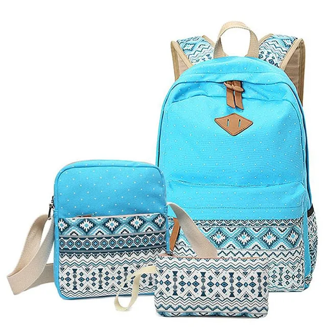 Teenage Responsive Bags Lightweight pcs/set for Dot Well-loved Backpack Middle Polka 3 High Cute School Printing Girls, Canvas Gray Bookbags Women