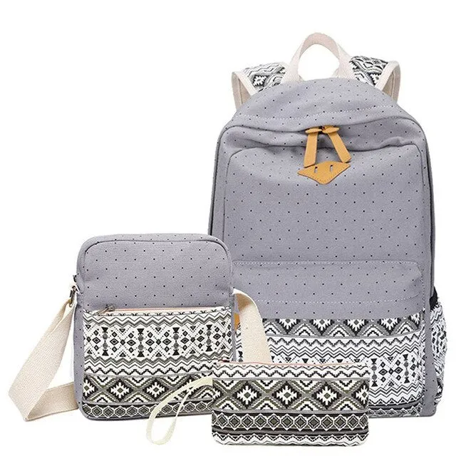 Teenage Responsive Bags Lightweight pcs/set for Dot Well-loved Backpack Middle Polka 3 High Cute School Printing Girls, Canvas Gray Bookbags Women
