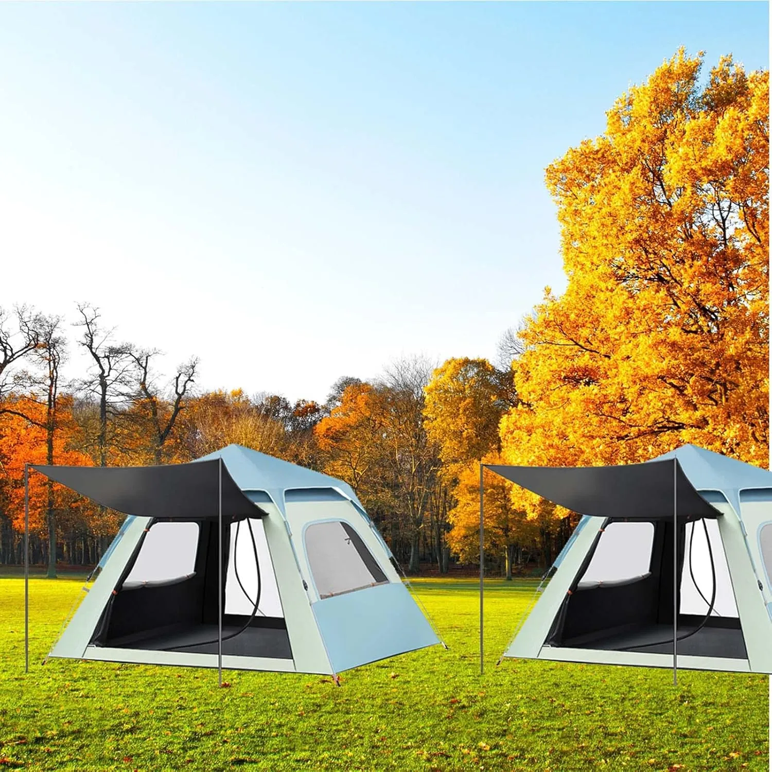 Tents for Camping, Pop Up Tent for 2/3/4/5 Person, Instant Family Automatic Tent with 4 Mesh Windows, 4 Seasons Waterproof & Windproof Camping Tent, Easy Set Up & Take Down