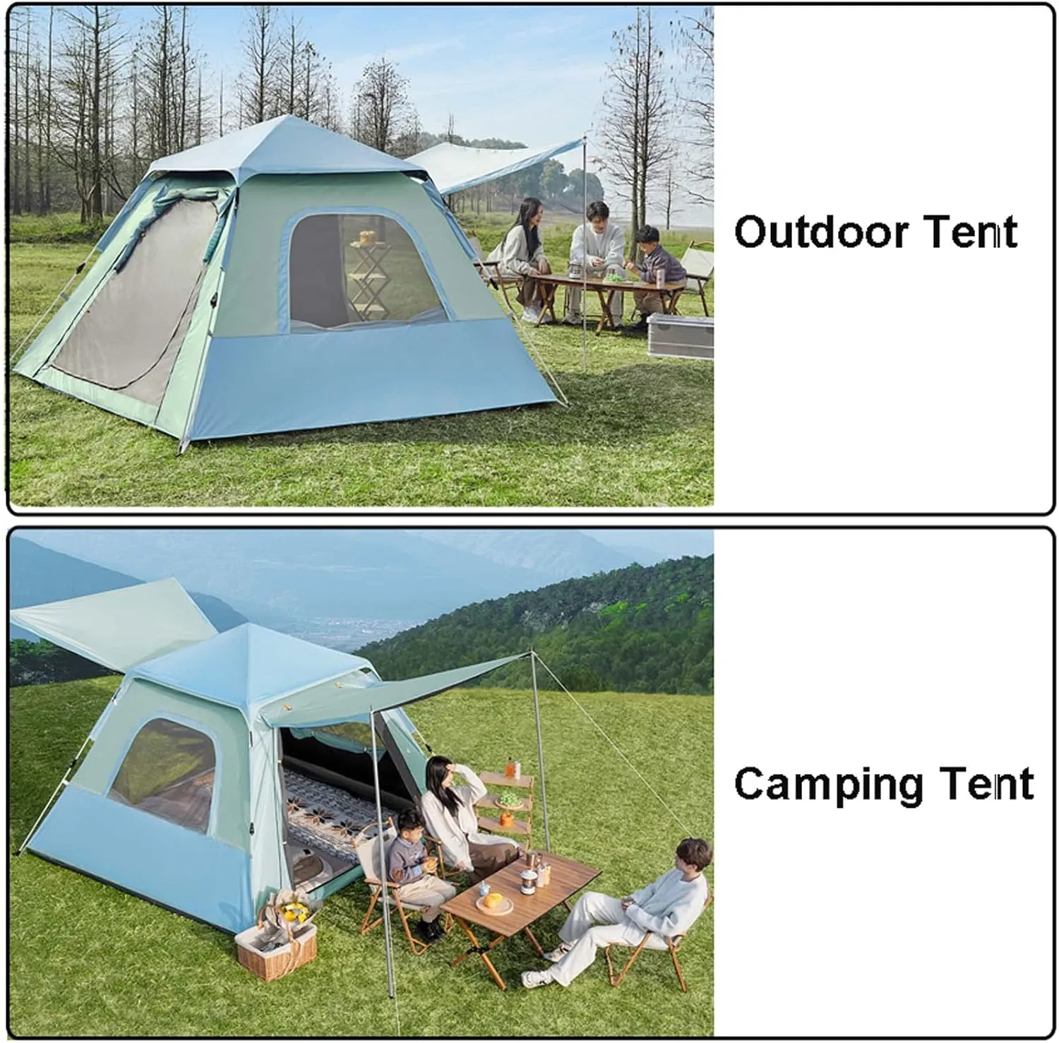 Tents for Camping, Pop Up Tent for 2/3/4/5 Person, Instant Family Automatic Tent with 4 Mesh Windows, 4 Seasons Waterproof & Windproof Camping Tent, Easy Set Up & Take Down