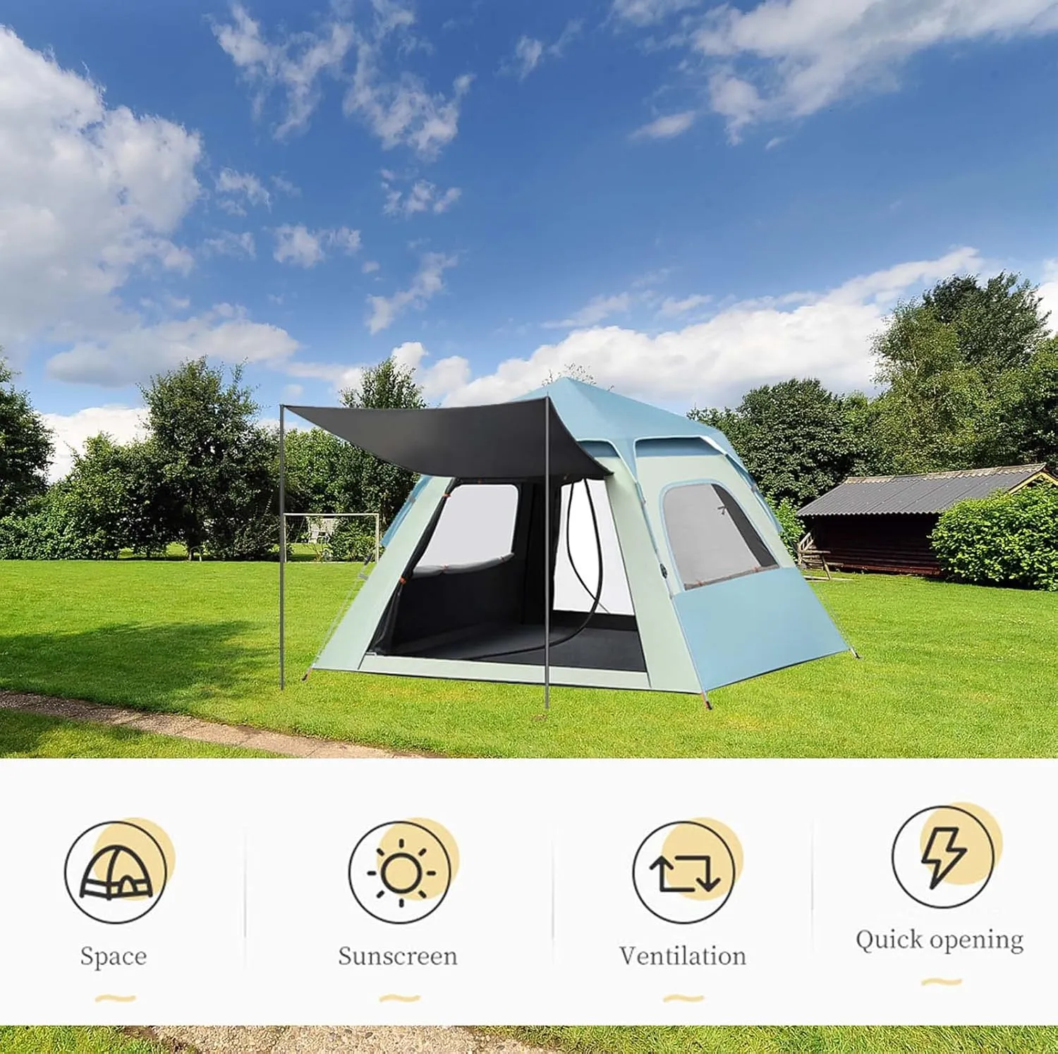 Tents for Camping, Pop Up Tent for 2/3/4/5 Person, Instant Family Automatic Tent with 4 Mesh Windows, 4 Seasons Waterproof & Windproof Camping Tent, Easy Set Up & Take Down