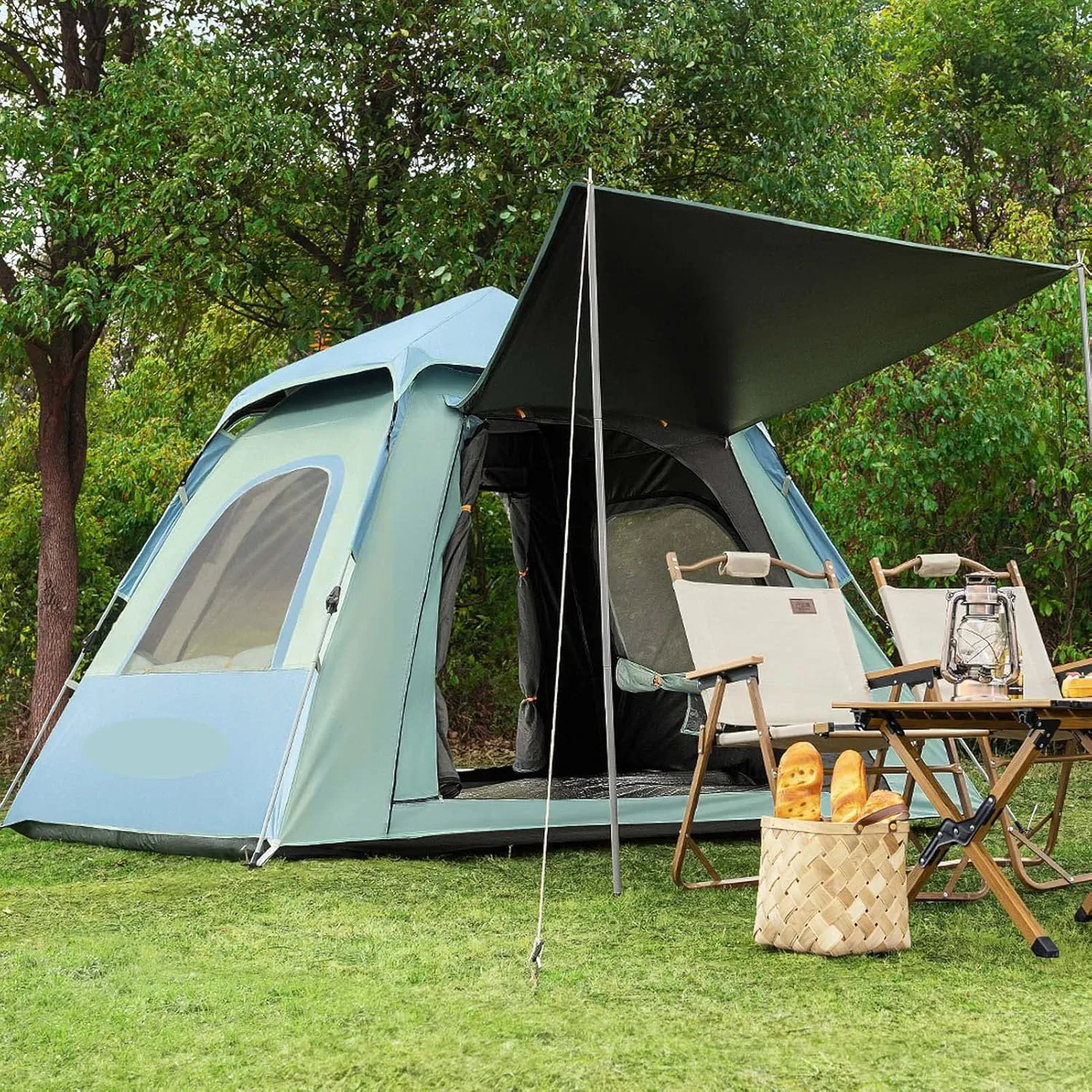 Tents for Camping, Pop Up Tent for 2/3/4/5 Person, Instant Family Automatic Tent with 4 Mesh Windows, 4 Seasons Waterproof & Windproof Camping Tent, Easy Set Up & Take Down