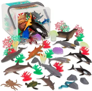 Terra by Battat – 60 Pcs Marine World – Realistic Ocean Animals Toys – Plastic Sea Animal Figurines & Accessories – Shark, Whale, Dolphin & More for Kids and Toddlers 3 