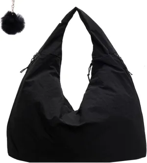 Textured Draped Tote Bag, Women's Solid Color, Large Capacity Fashion Versatile Shoulder Bag (black)