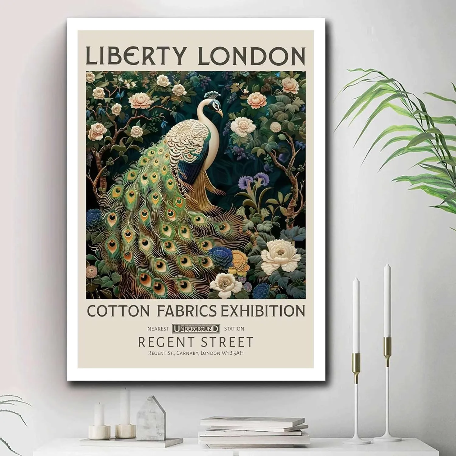 TGRNFHKPYY Canvas Painting Poster and Print Liberty London Print William Morris White Peacock Art Print Modern Home and Bedroom Decoration 20x30inch