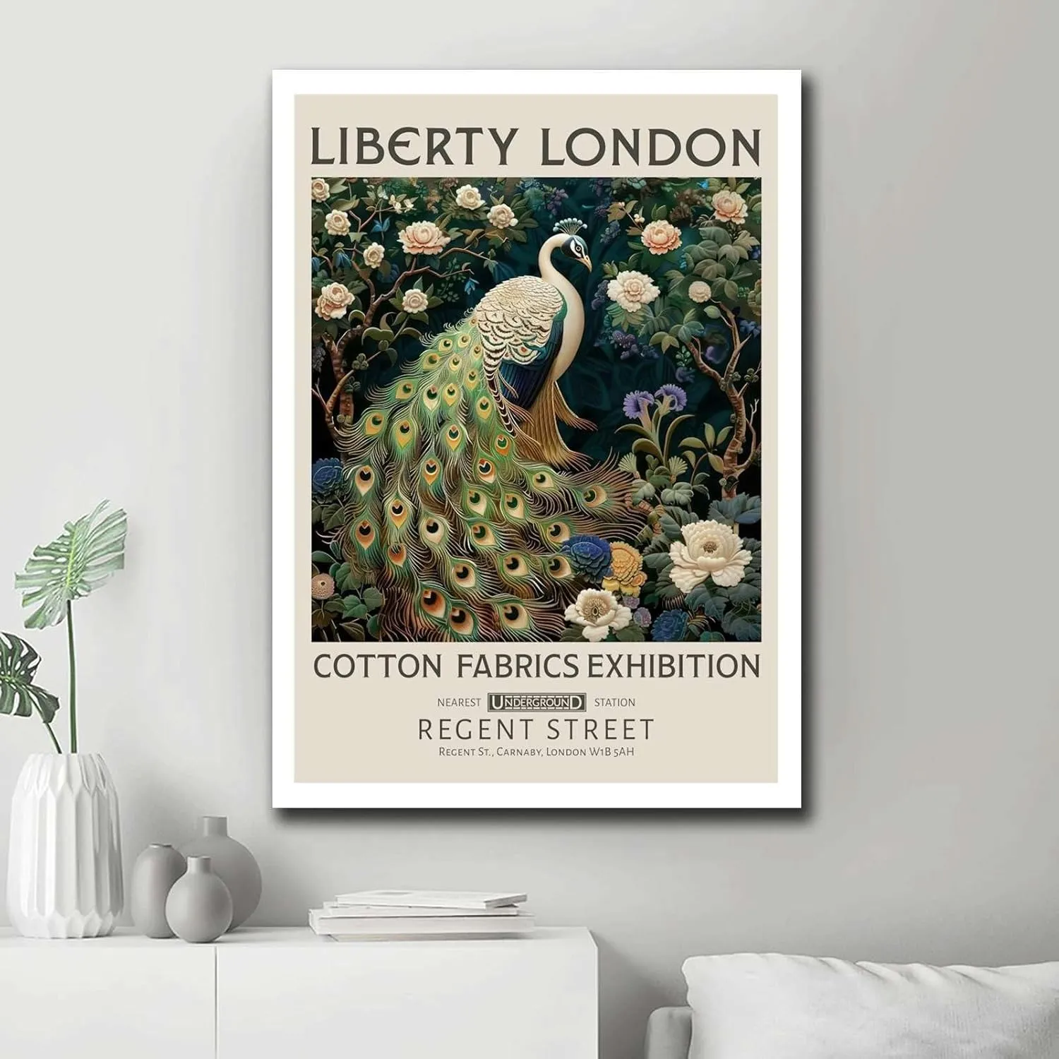 TGRNFHKPYY Canvas Painting Poster and Print Liberty London Print William Morris White Peacock Art Print Modern Home and Bedroom Decoration 20x30inch