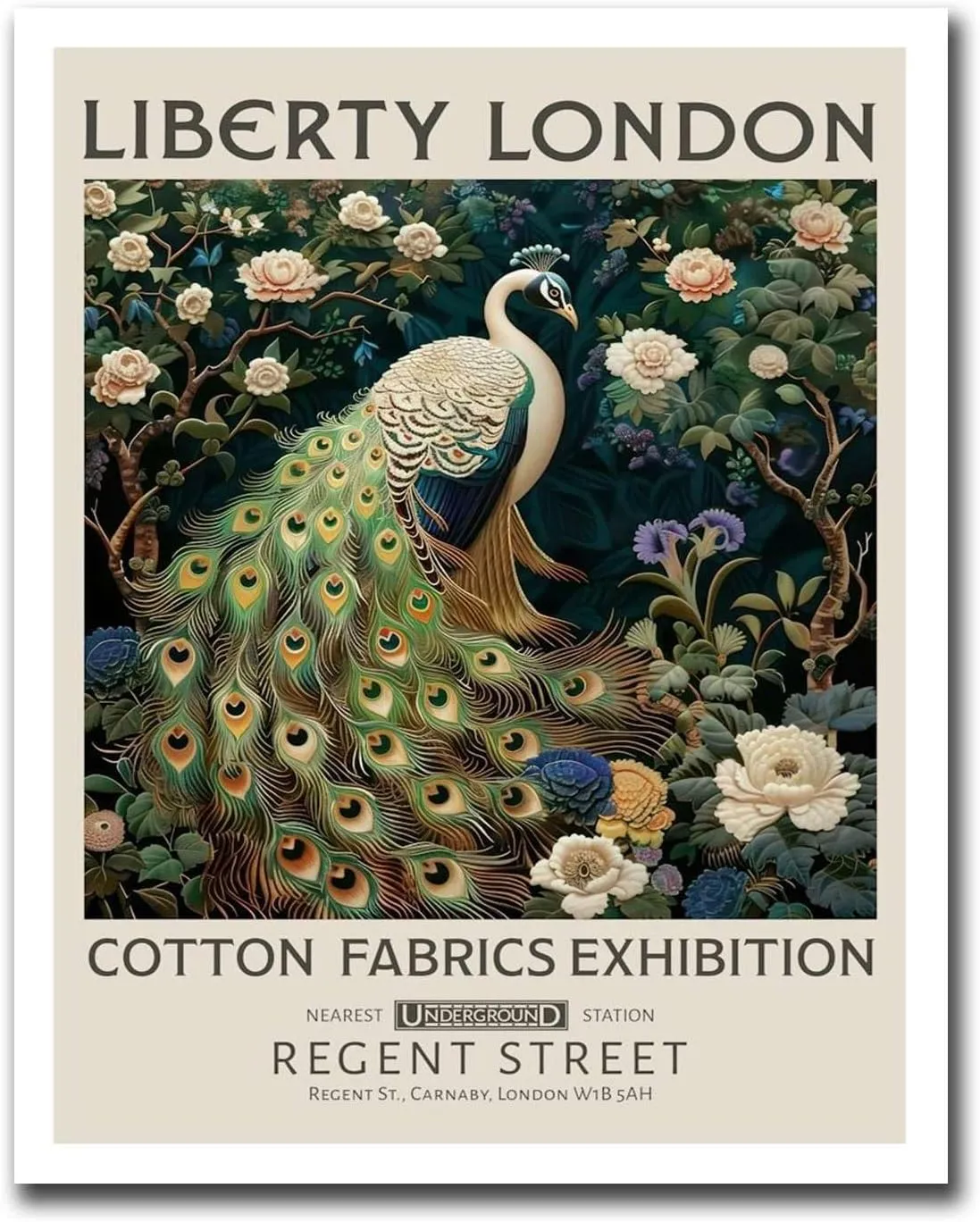 TGRNFHKPYY Canvas Painting Poster and Print Liberty London Print William Morris White Peacock Art Print Modern Home and Bedroom Decoration 20x30inch
