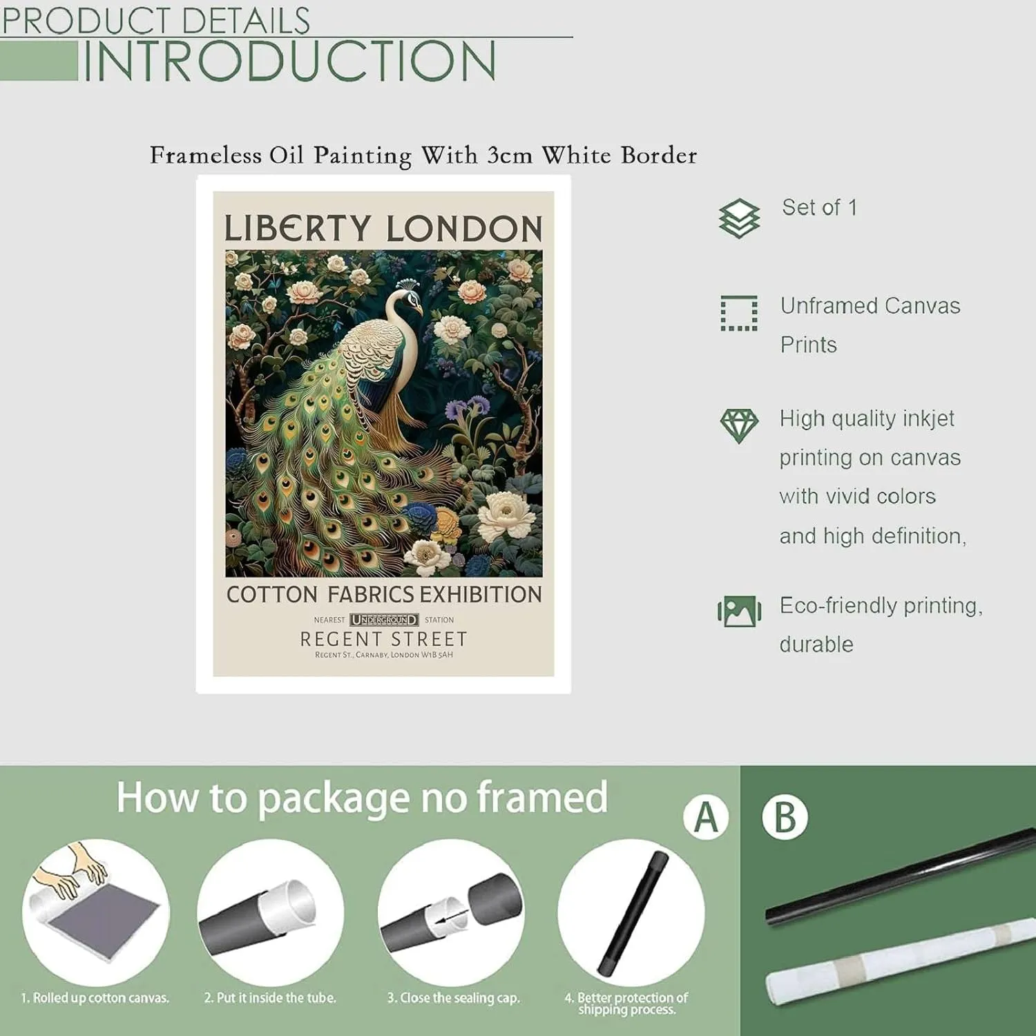 TGRNFHKPYY Canvas Painting Poster and Print Liberty London Print William Morris White Peacock Art Print Modern Home and Bedroom Decoration 20x30inch