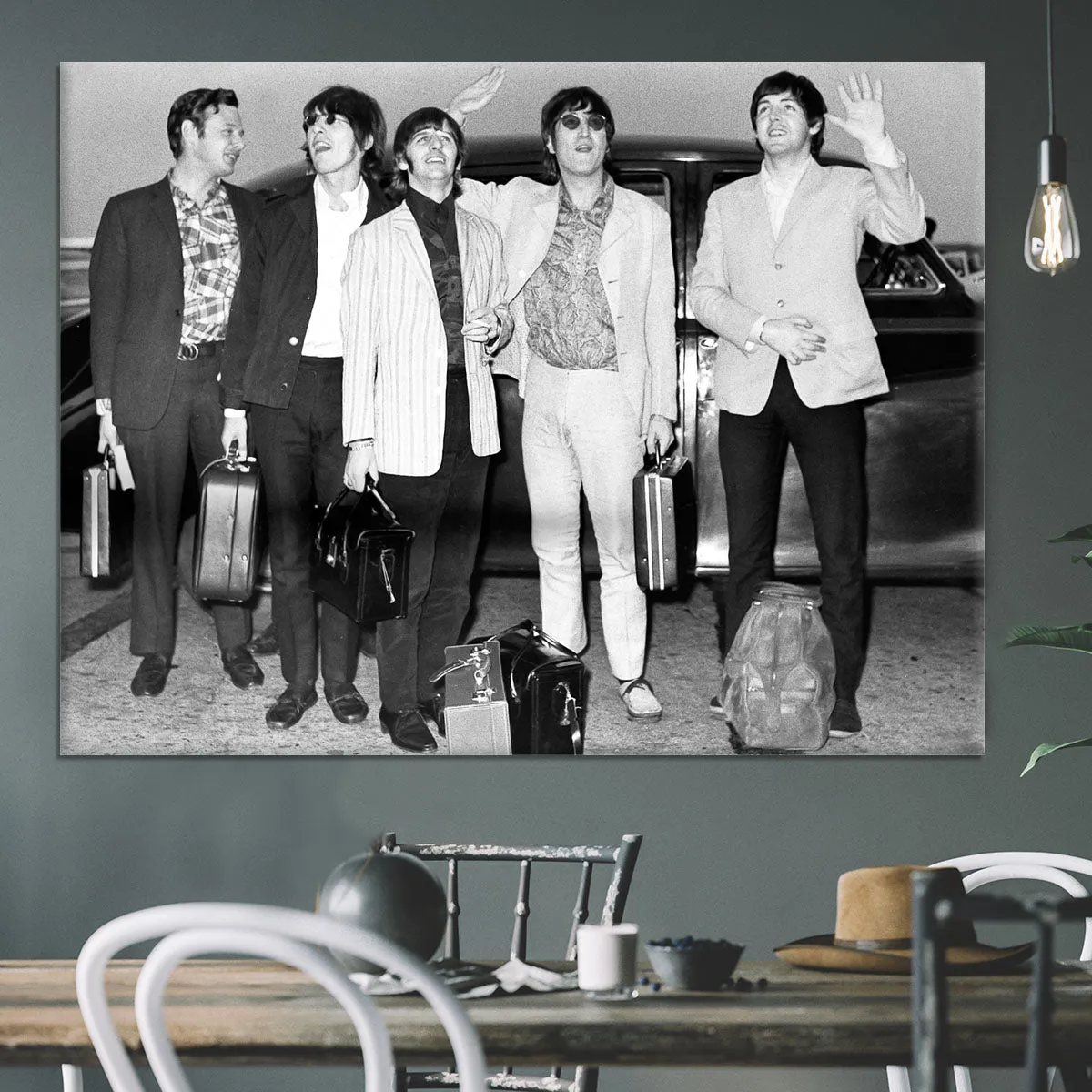 The Beatles and Brian Epstein at London Airport Canvas Print or Poster