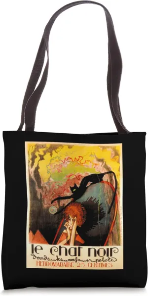 The Black Cat Parisian French Retro Vintage Poster Print Tote Bag